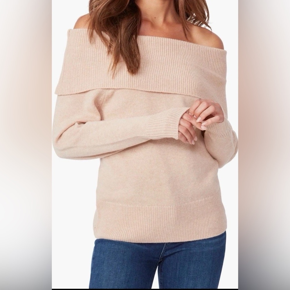 PAIGE Izabella Off the Shoulder Sweater L Large Camel wool blend